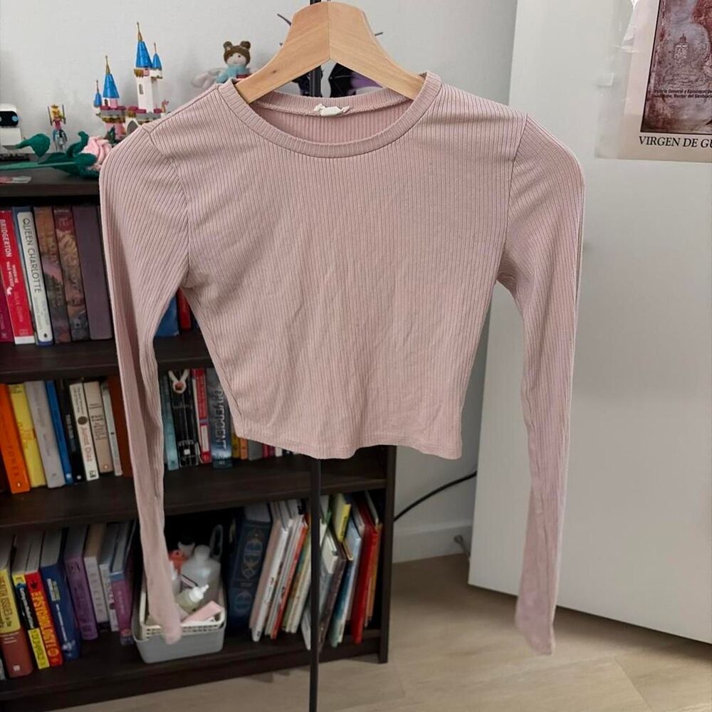 Garage Ribbed Long Sleeve Crop Top Pink XS